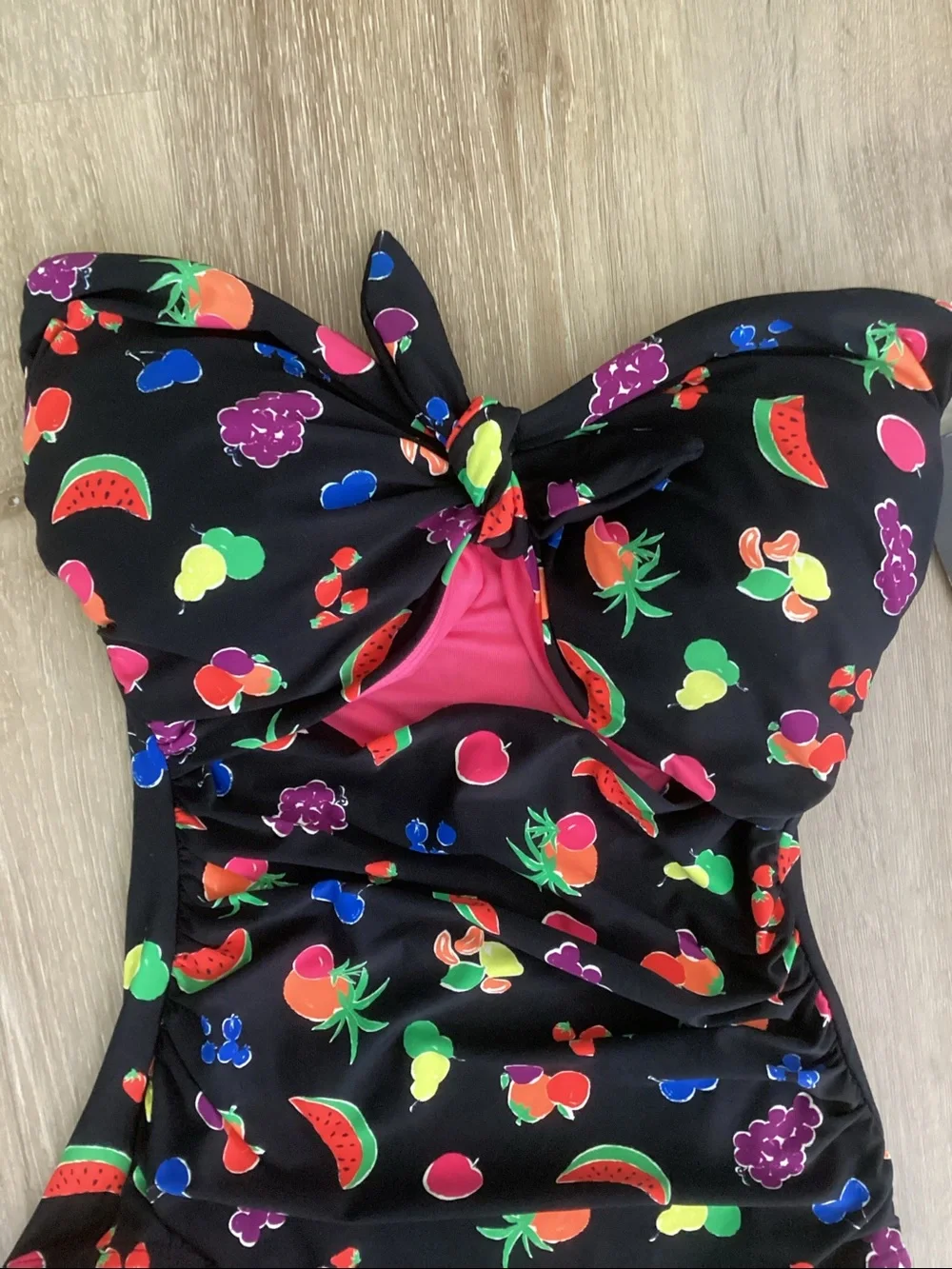 NWT Kate Spade Summer Fruits Bandeau Cut Out One Piece Swimsuit SZ XS Retro